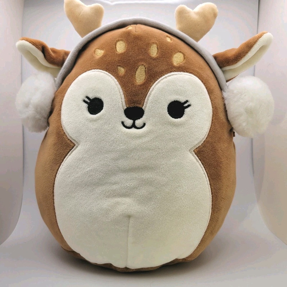 Squishmallows Dawn the Fawn Deer Plush 9 in Winter‎ Earmuffs Kellytoy